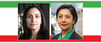Image - the speakers with background of Iranian flag colors