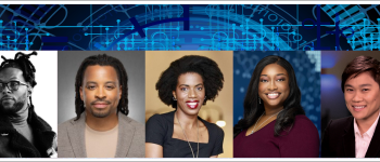 Image - the speakers and a digital backdrop