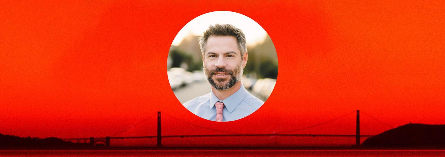 Michael Shellenberger: How Progressives Threaten Cities Image - Michael Shellenberger against a red skyline