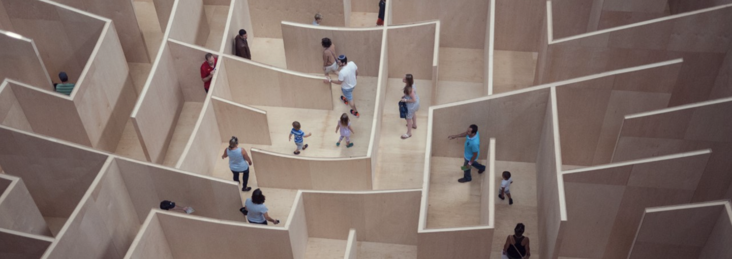 The COVID Labyrinth: Where Are We In It and How Do We Escape? Image - people in a labyrinth