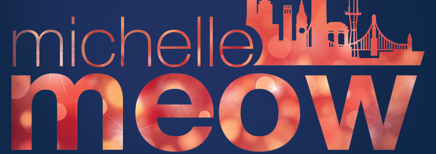 Annual Michelle Meow Year-End Celebration Image - Michelle Meow Show logo with holiday bokey lighting behind the letters