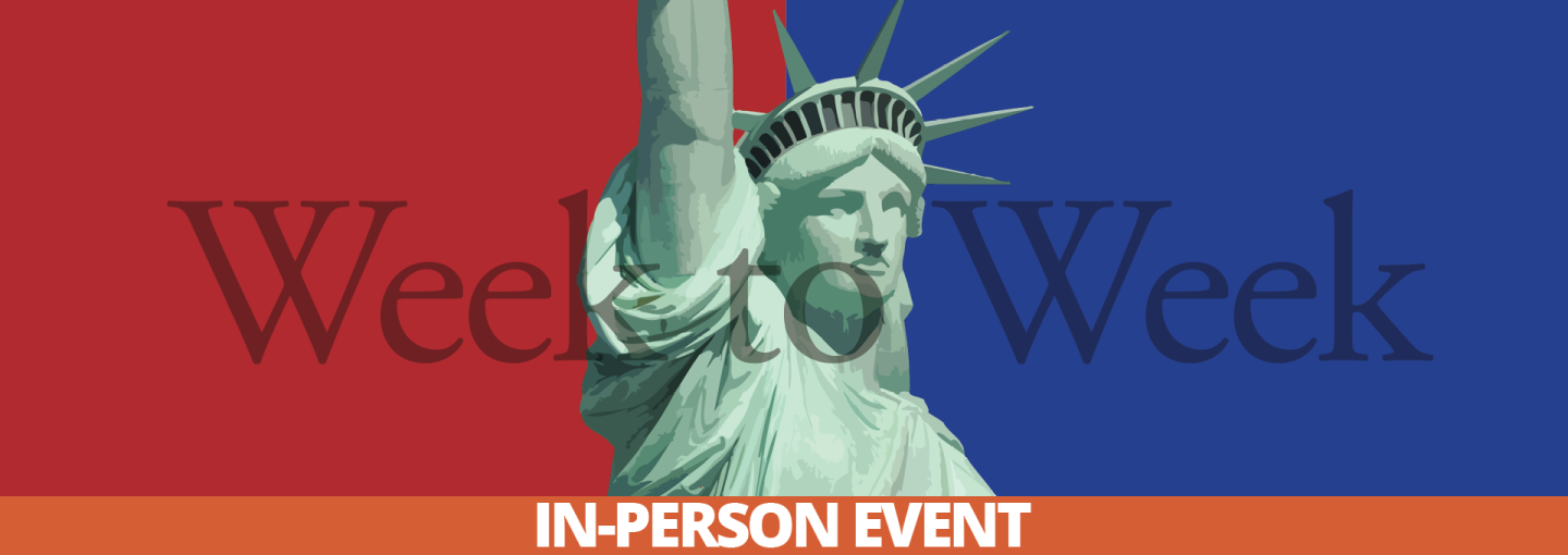 Image - illustration of Statue of Liberty, red and blue background, program title
