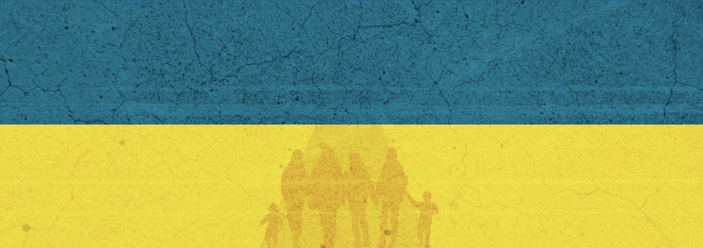 Image - people against backdrop of Ukraine flag