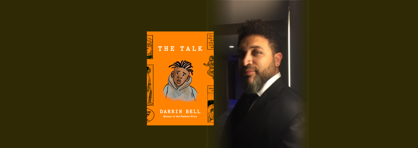 Image - photo of speaker and book cover