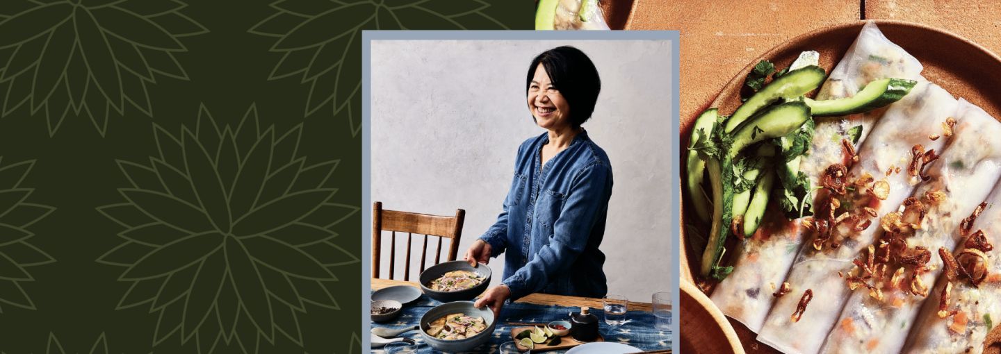 Renowned Chef Andrea Nguyen Celebrates Vietnamese Classics (Without the Meat) Image - speaker photo and plate of food