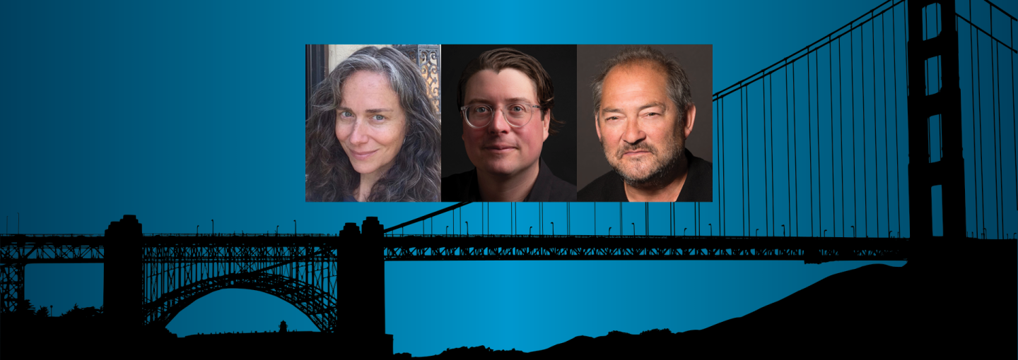 Overlooked Histories of the Bay and Beyond Image - speaker photos and outline of Golden Gate Bridge