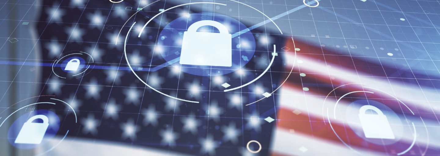 Digital Conflict Through the Lens of National Security Image - American flag and digital symbols