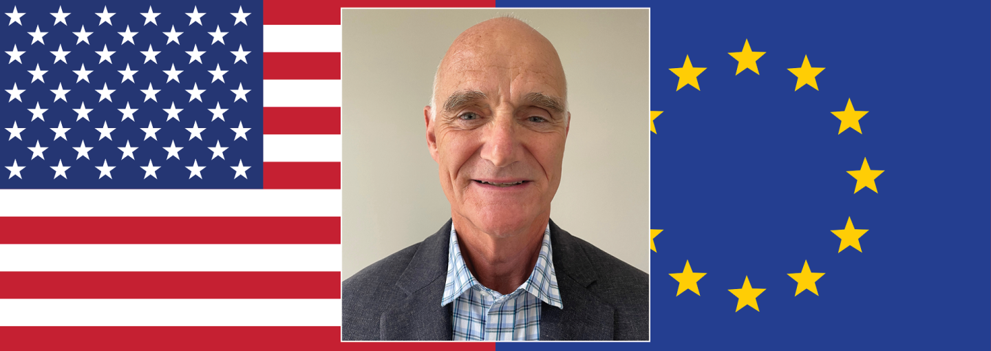 U.S. Elections: Threat to U.S.-EU Alliance Image - the speaker and U.S. and EU flags
