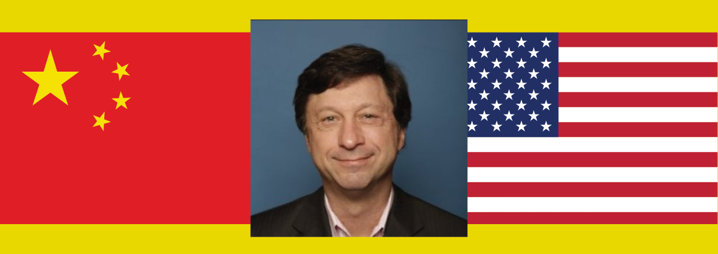 Andy Rothman: Fireside Chat About China Image - the speaker and flags of China and the United States