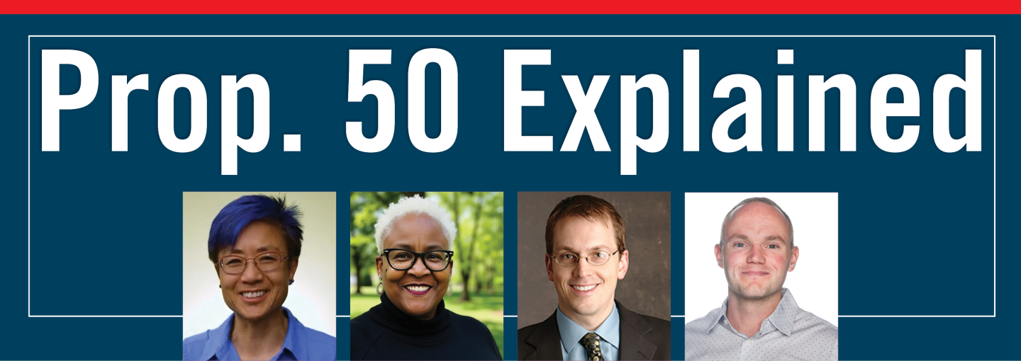 Prop 50 explained Image - the speakers and program title
