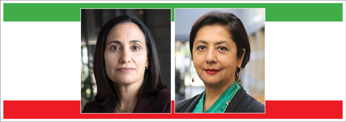 Image - the speakers with background of Iranian flag colors