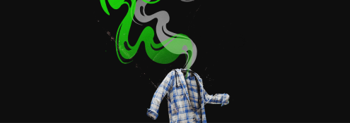 Image - a man whose head has been strangely replaced by streams of smoke