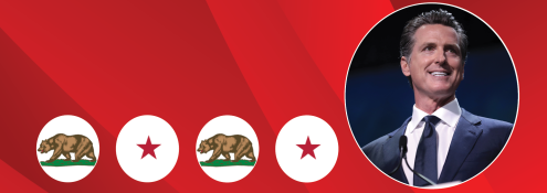Image - Gavin Newsom next to symbols from California flag
