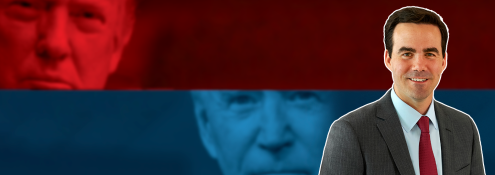 Image - author Robert Costa, with photos of Trump and Biden