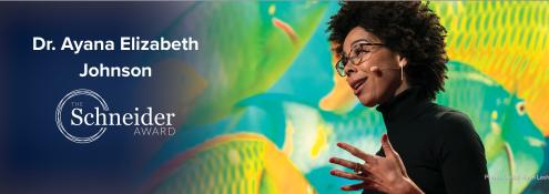 Image - Dr. Ayana Elizabeth Johnson and the Stephen H. Schneider Award logo