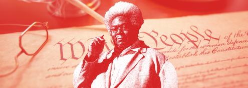 Image - Elie Mystal and a photo of the U.S. Constitution