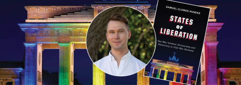 Image - speaker photo and detail from book cover