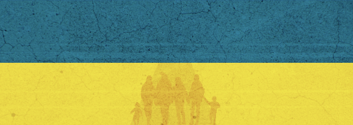 Image - people against backdrop of Ukraine flag