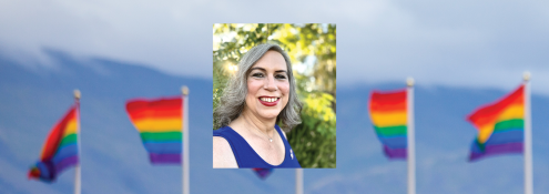 Image - speaker photo and pride flags