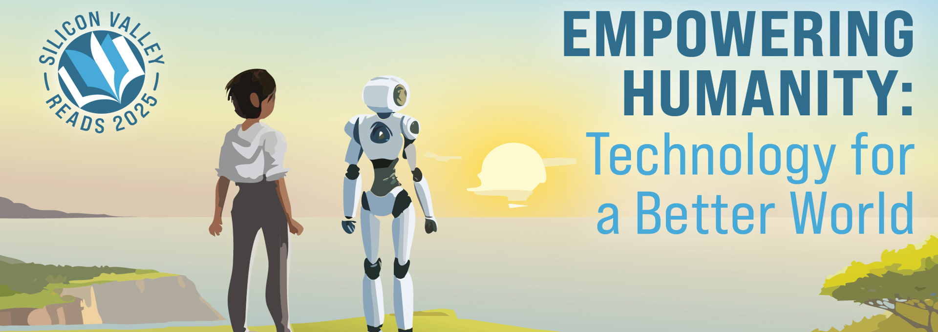 Image - person and robot and sunset