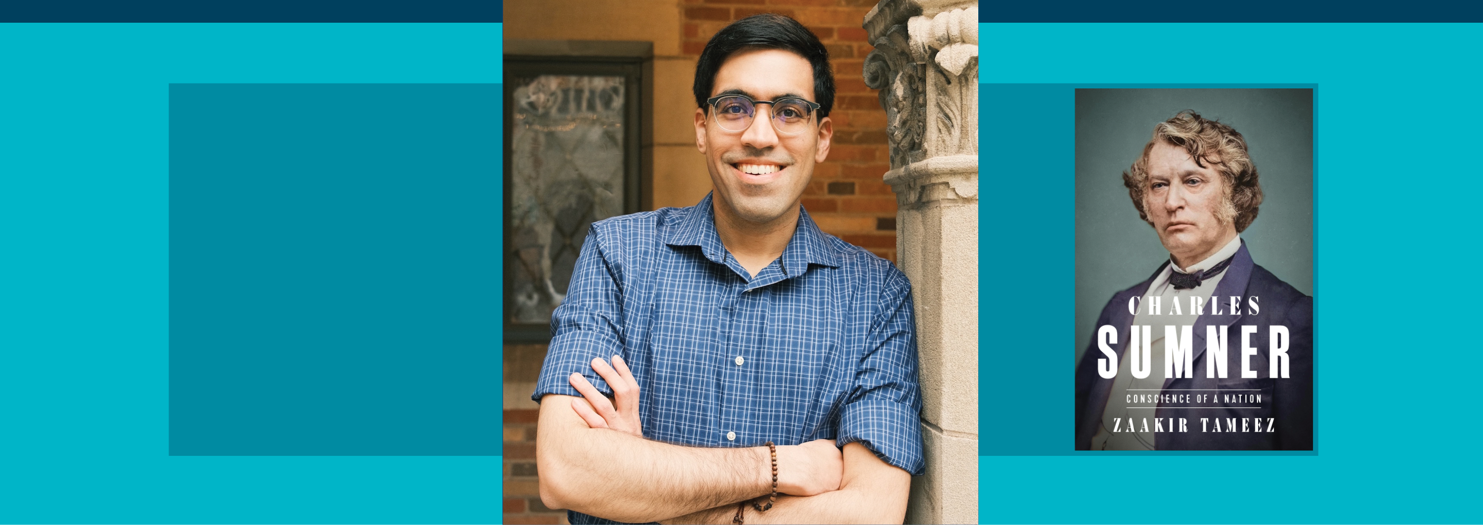 Image - Zaakir Tameez and his book cover; Tameez photo by Arifa Ali