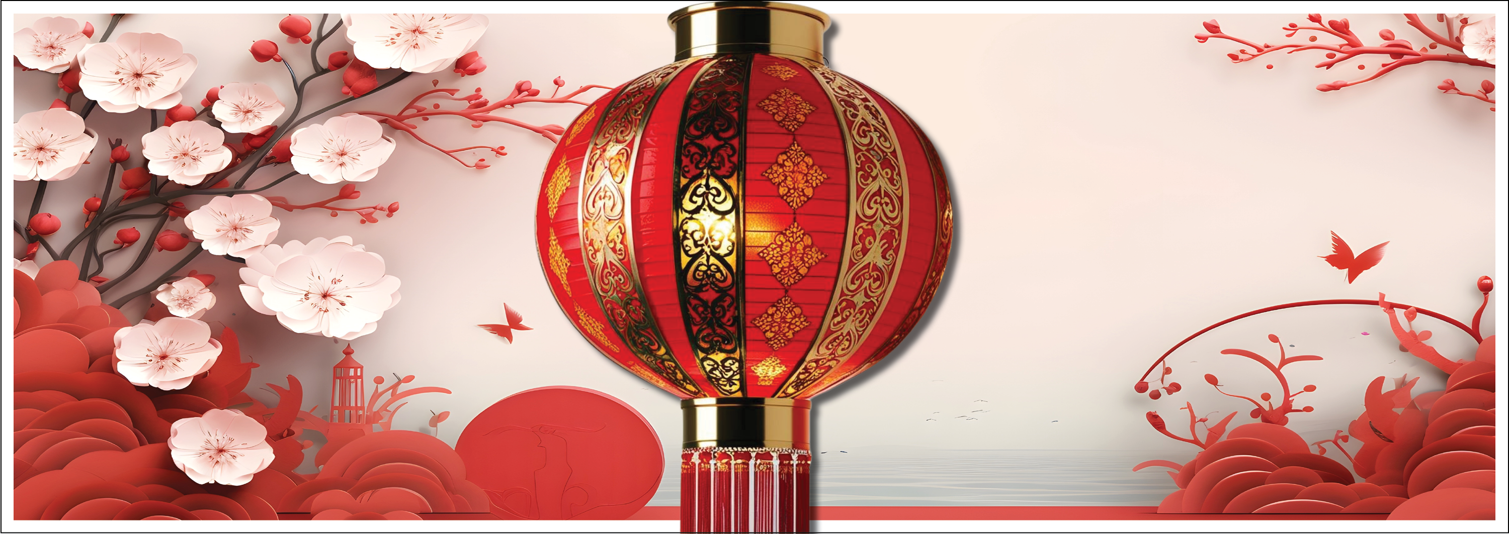Image - Lunar New Year illustrations of lamp and trees