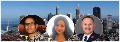 Image - the speakers and the San Francisco skyline