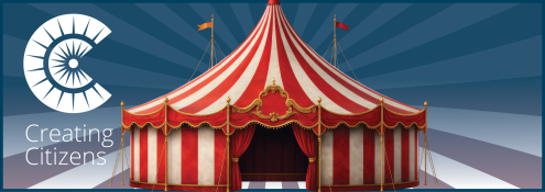Image - circus tent and Creating Citizens logo
