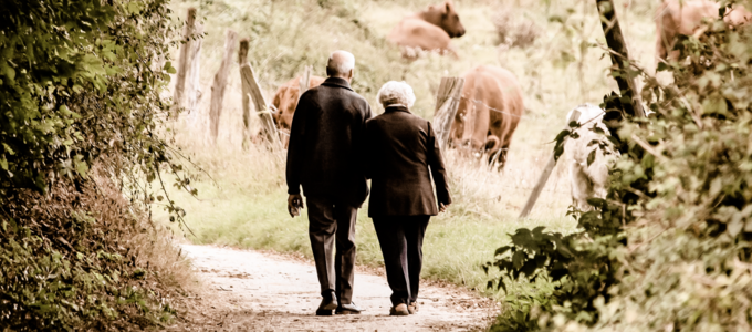 Image - two senior citizens walking down path