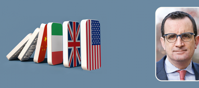 Image - author with flag-covered dominoes