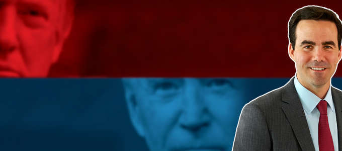 Image - author Robert Costa, with photos of Trump and Biden
