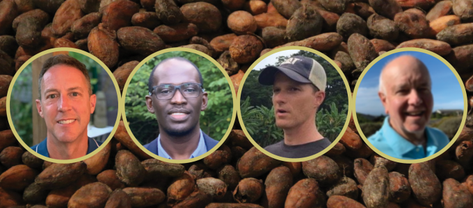 Image - photos of speakers against background of cocoa beans