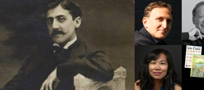Image - Marcel Proust and speakers and New Yorker covers