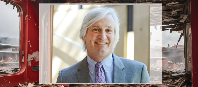 Image - the speaker and photo of war damage