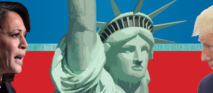 Image - Statue of Liberty and Kamala Harris and Donald Trump