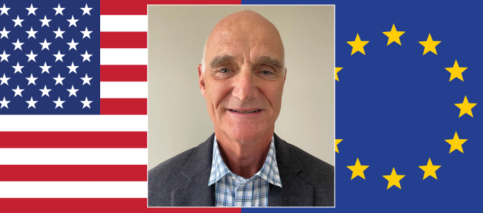 Image - the speaker and U.S. and EU flags