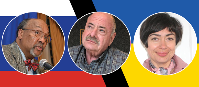 Image - the speakers and flags of Russia and Ukraine