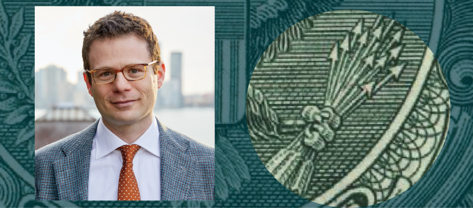 Image - the speaker and closeup of a U.S. dollar bill