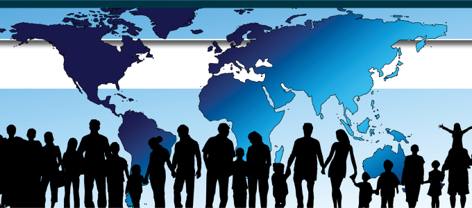 Image - global map and silhouettes of people
