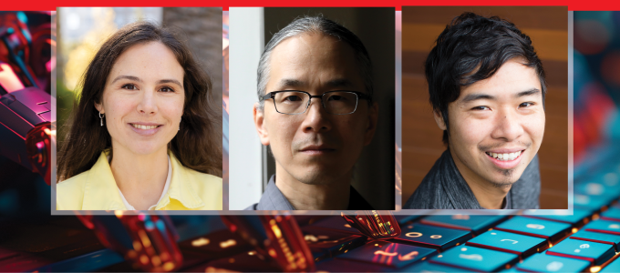 A Conversation on Writing and AI: Once Upon an Algorithm Image - the speakers and image of robot typing