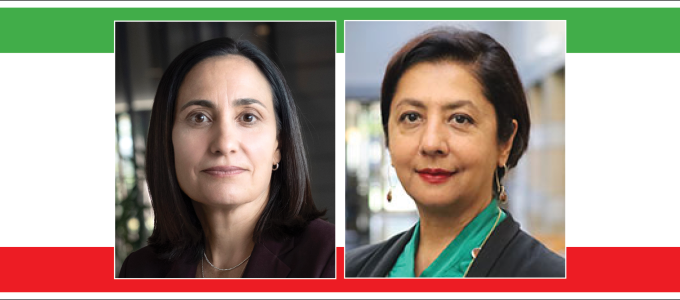 Image - the speakers with background of Iranian flag colors