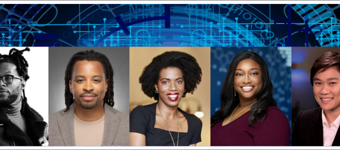 Image - the speakers and a digital backdrop