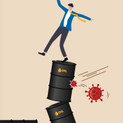 Image - illustration of person on oil barrels