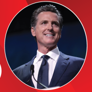 The Newsom Recall: A Week to Week Political Roundtable Special Image - Gavin Newsom next to symbols from California flag