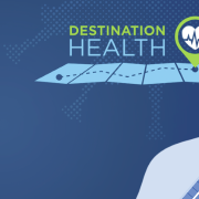Destination Health: The Private Sector’s Role in Ending the COVID-19 Pandemic Image - Destination Health text and logo, alongside illustration of vaccination needle
