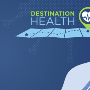 Image - Destination Health text and logo, alongside illustration of vaccination needle