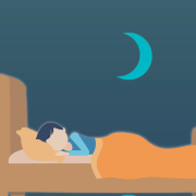Recent Brain Research on the Rejuvenating Power of Sleep Image - illustration of sleeping person in bed, in front of background detail from book cover