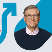 Bill Gates: How to Prevent the Next Pandemic Image - Bill Gates plus illustrations of COVID virus