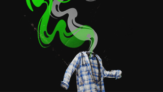 Image - a man whose head has been strangely replaced by streams of smoke