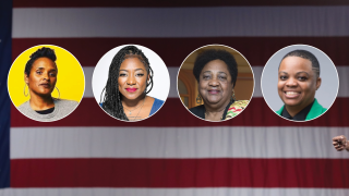 Image - faces of panelists plus Kamala Harris